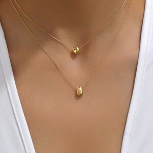 Minimalist Double-Layer Gold Teardrop & Sphere Necklace